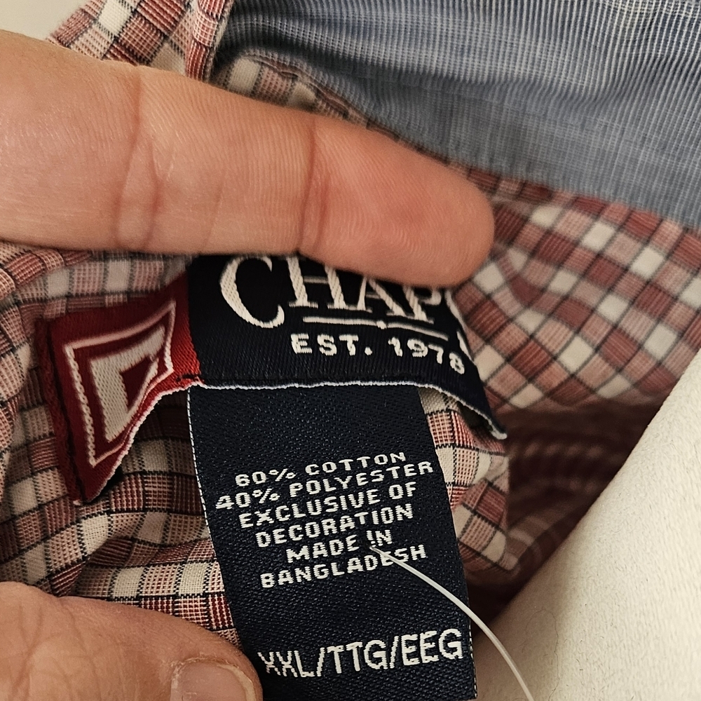 Chaps Red/White Checkered Casual Button Down Shirt - image 3